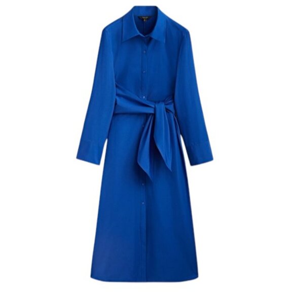 Massimo Dutti blue long Poplin side knot long sleeve shirt dress size L - Picture 2 of 9